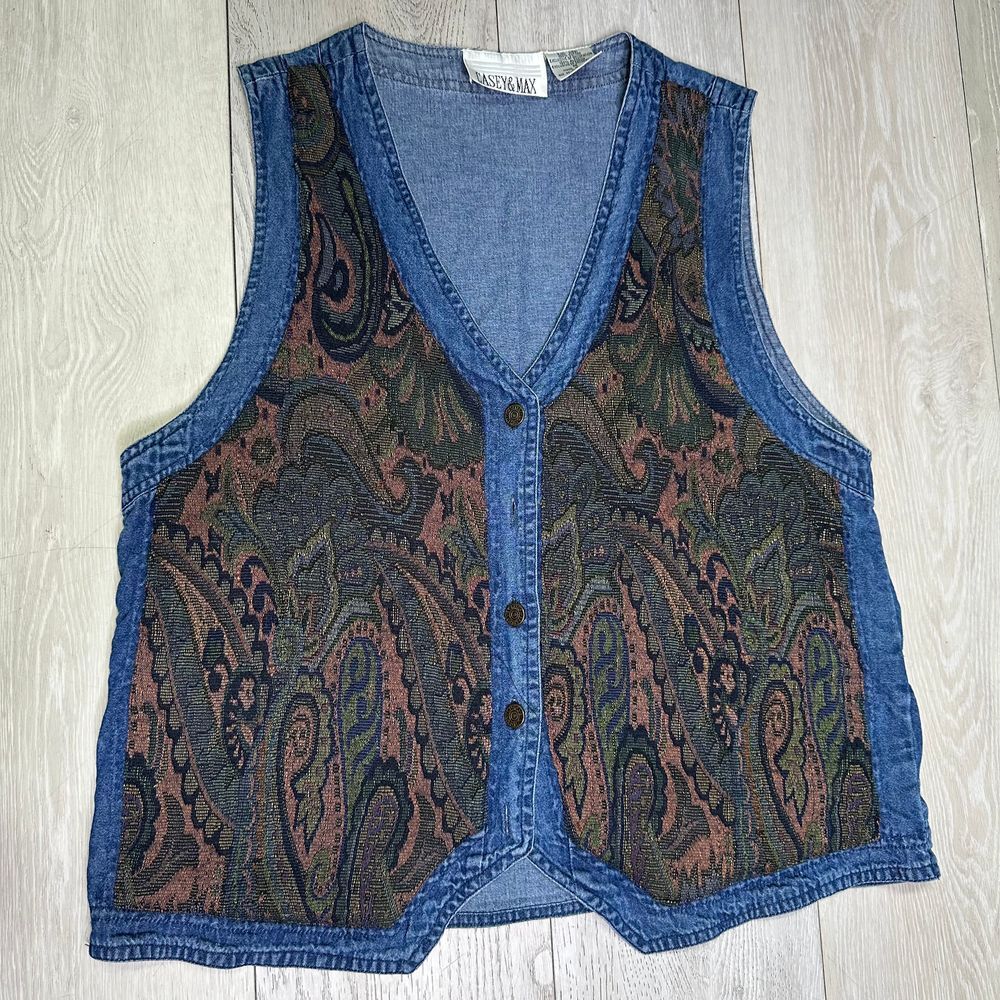 Vintage Casey &‎ Max women's paisley denim cotton vest patchwork size medium
